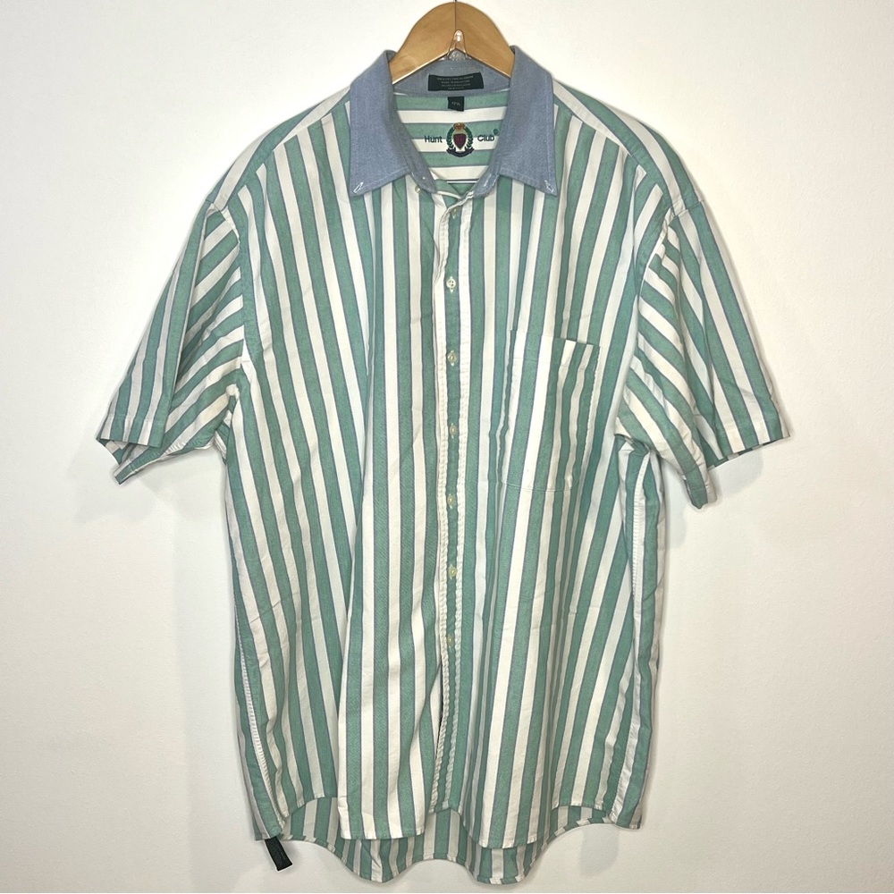 Hunt Club Vintage Shirt Mens XL Short Sleeve Color Stripe Button Up